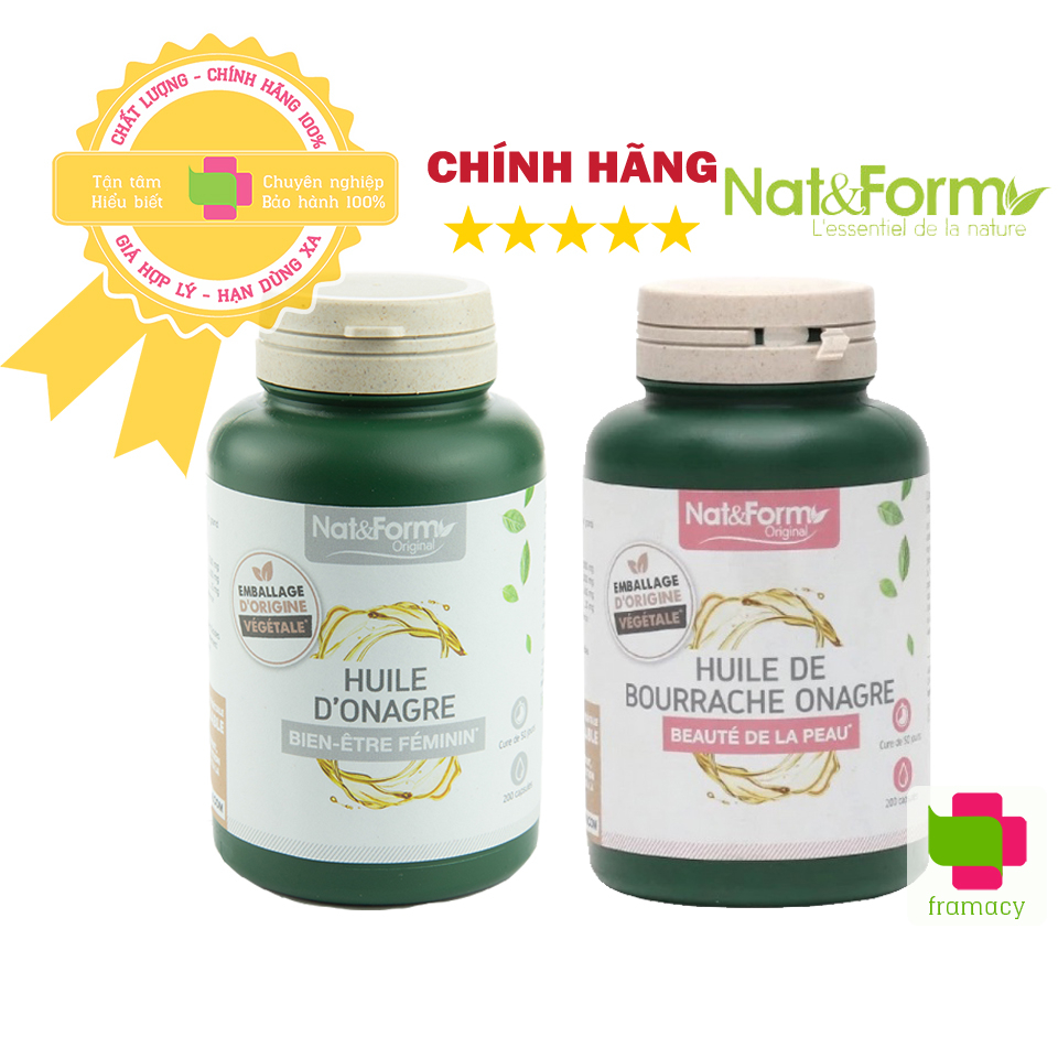 Tinh dầu hoa anh thảo Nat&Form Huile D’Onagre, Pháp (200v) hữu cơ giúp cân bằng nội tiết tố nữ