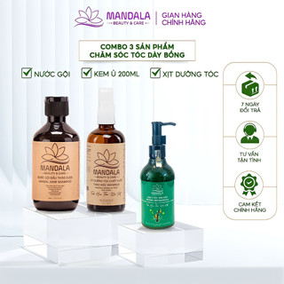  Nước Gội Thảo Dược Mandala 300ml, Kem Ủ Tóc Tinh Dầu Hương Nhu 200ml, Xịt Dưỡng Tóc Thảo Mộc