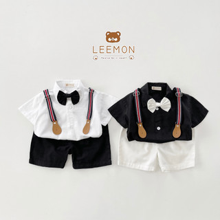 [CHÍNH HÃNG] Bộ quần áo sơ mi công tử bé trai (phối đai kèm nơ cổ) style Hàn Quốc LEEMON