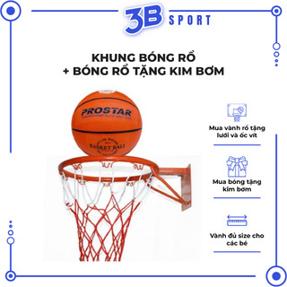 Vành Bóng Rổ, Khung Bóng Rổ (30,35,40cm) Tặng Lưới. Bóng Rổ (size 3,5,6,7) Tặng Kim Bơm - 3B Sport