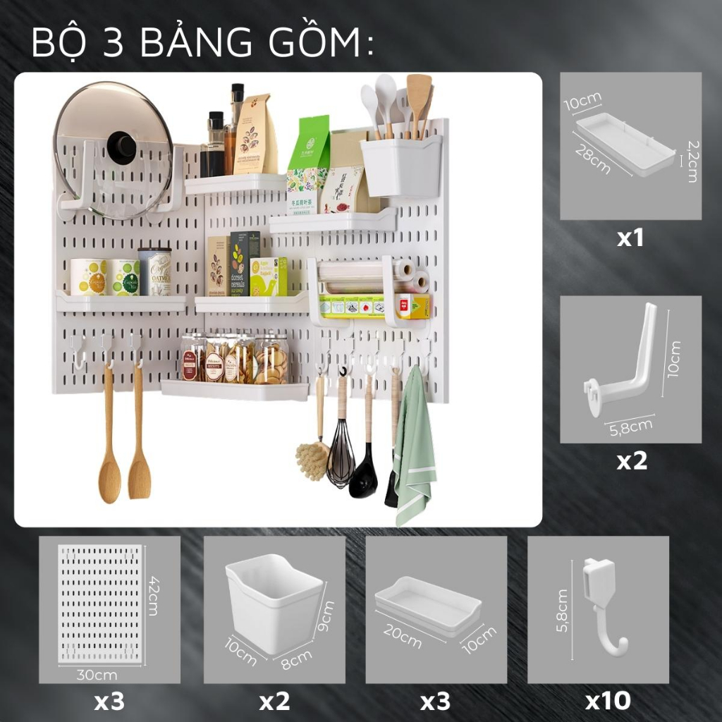 Kệ giá bảng treo tường DandiHome trang trí pegboard để đồ decor bàn học, phòng bếp, nhà tắm, đã kèm đầy đủ phụ kiện, dán