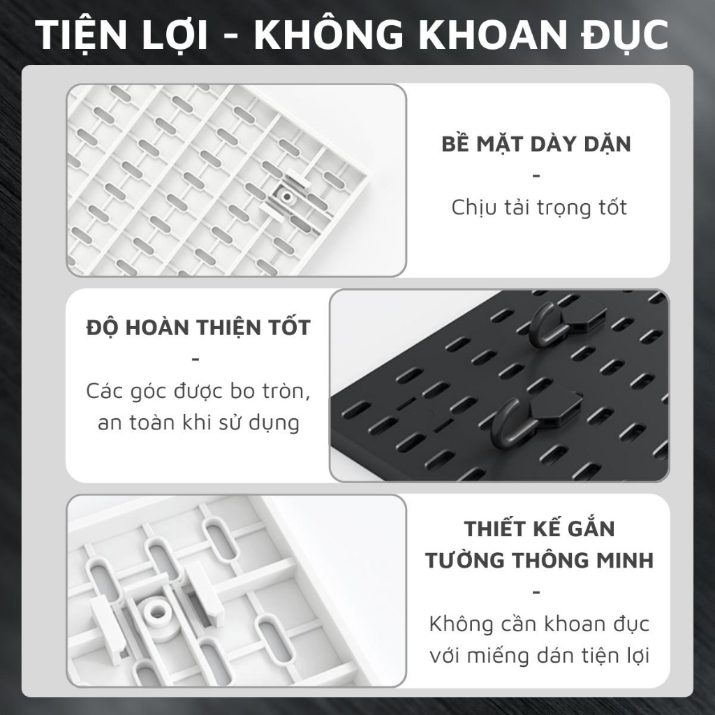 Kệ giá bảng treo tường DandiHome trang trí pegboard để đồ decor bàn học, phòng bếp, nhà tắm, đã kèm đầy đủ phụ kiện, dán