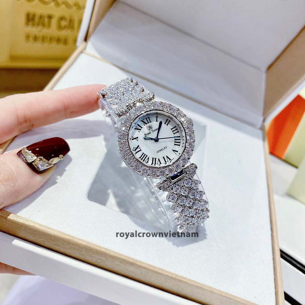 Đồng Hồ Nữ Chính Hãng Royal Crown 6305 Jewelry Dây Kim Loại Đính Đá Chống Nước Chống Xước