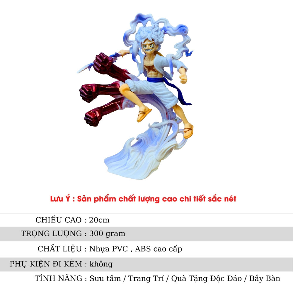 Mô hình đồ chơi - Luffy Gear 5 Nika trắng bản có vũ khí cầm tay haki 3 đấm siêu đẹp cao 17 cm - OnePiece