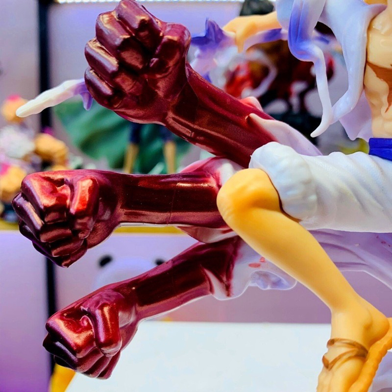 Mô hình đồ chơi - Luffy Gear 5 Nika trắng bản có vũ khí cầm tay haki 3 đấm siêu đẹp cao 17 cm - OnePiece