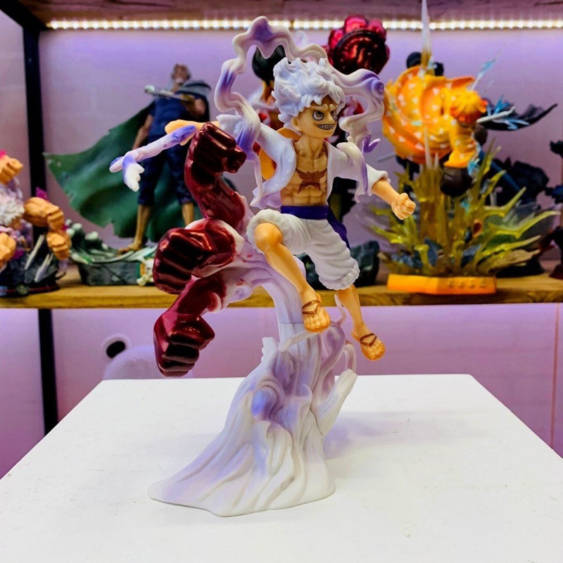 Mô hình đồ chơi - Luffy Gear 5 Nika trắng bản có vũ khí cầm tay haki 3 đấm siêu đẹp cao 17 cm - OnePiece