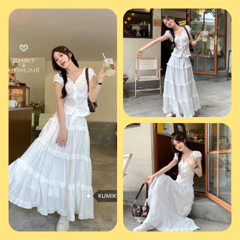 Set Áo Chân Váy Bèo Trắng