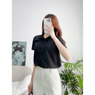 Áo sơ mi công sở nữ tay ngắn màu Đen