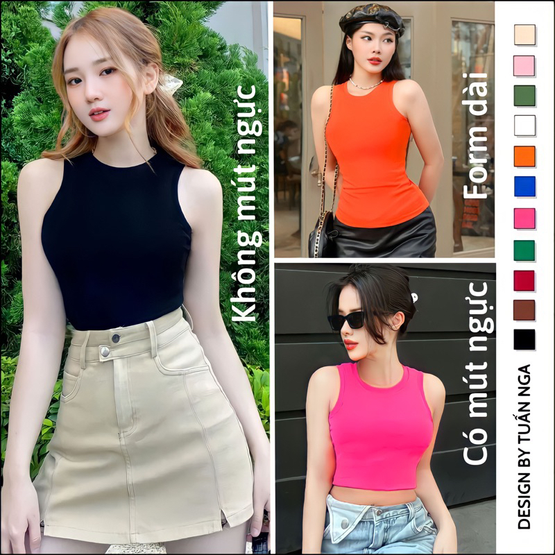 Áo ba lỗ nữ, áo sát nách croptop, form dài, có cả không mút và có mút ngực siêu tiện lợi T-N TUẤN NGA COLLETON