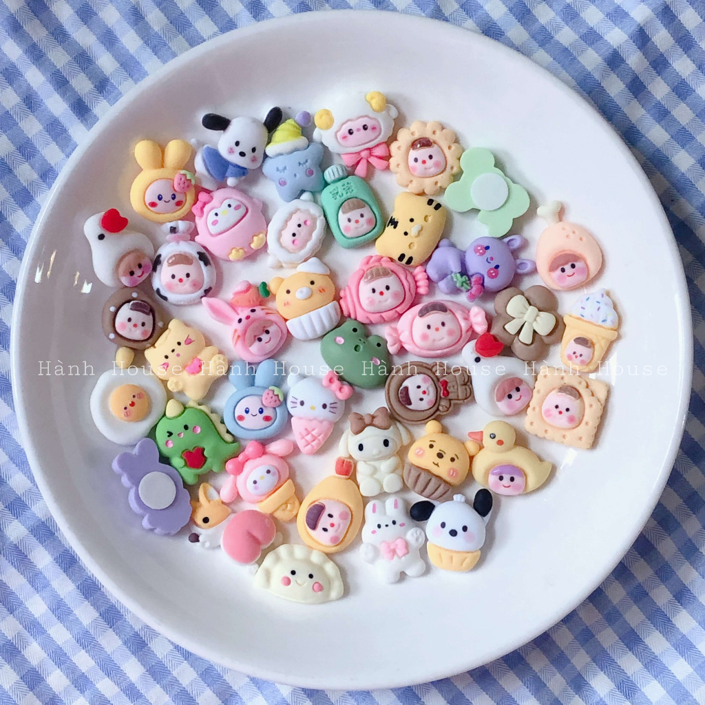 Set 5 charm sticker 3D nhựa nổi đáng yêu trang trí bình nước, điện thoại