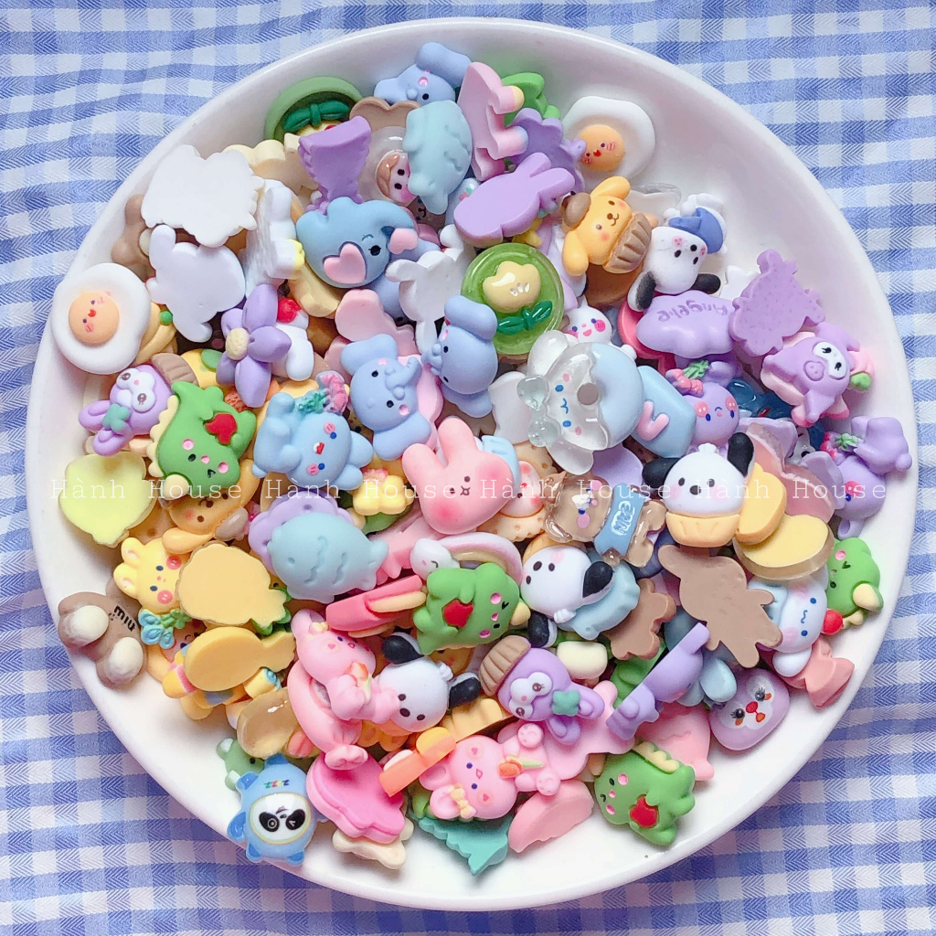 Set 5 charm sticker 3D nhựa nổi đáng yêu trang trí bình nước, điện thoại