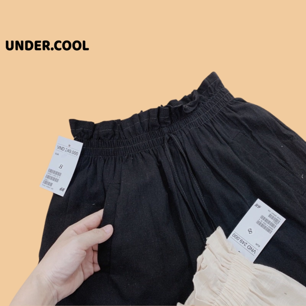 Quần Short Đũi UNDERCOOL nữ thời trang quần đùi vải đũi tơ cạp chun dây bèo co giãn ống rộng chất mát lạnh mặc mùa hè