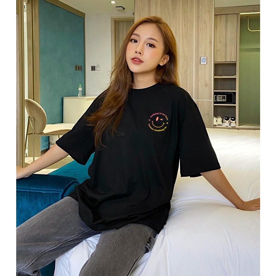 Áo thun LAEMAO chất liệu cotton tay lỡ form oversize SMILEY