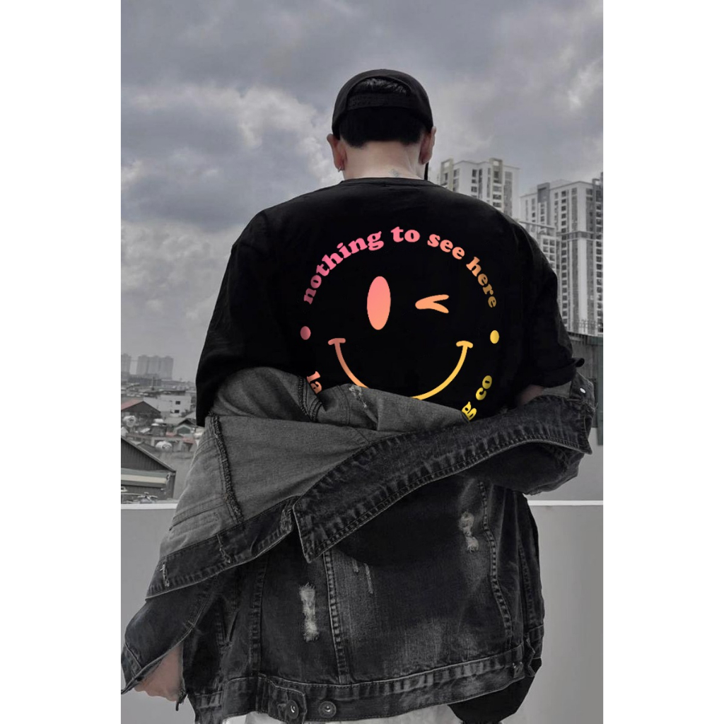 Áo thun LAEMAO chất liệu cotton tay lỡ form oversize SMILEY
