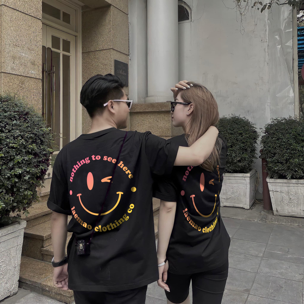 Áo thun LAEMAO chất liệu cotton tay lỡ form oversize SMILEY