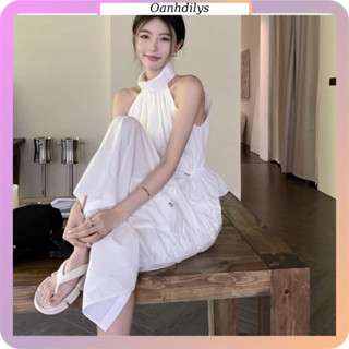 Set đồ áo cổ yếm + chân váy dài màu trắng nữ, Áo 3 lỗ cổ cao nữ hàng order Taobao nhà Oanhdilys