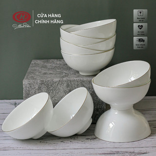 [Sứ Siêu Nhẹ] Bộ Bát Cơm Sứ Xương Viền Vàng - C02 - Sứ Minh Châu
