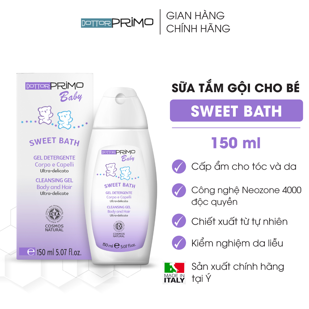 Sữa Tắm Gội Cho Bé DottorPrimo Sweet Bath 150ml - Cung Cấp Độ Ẩm, Hương Thơm Nhẹ Dịu Thoải Mái