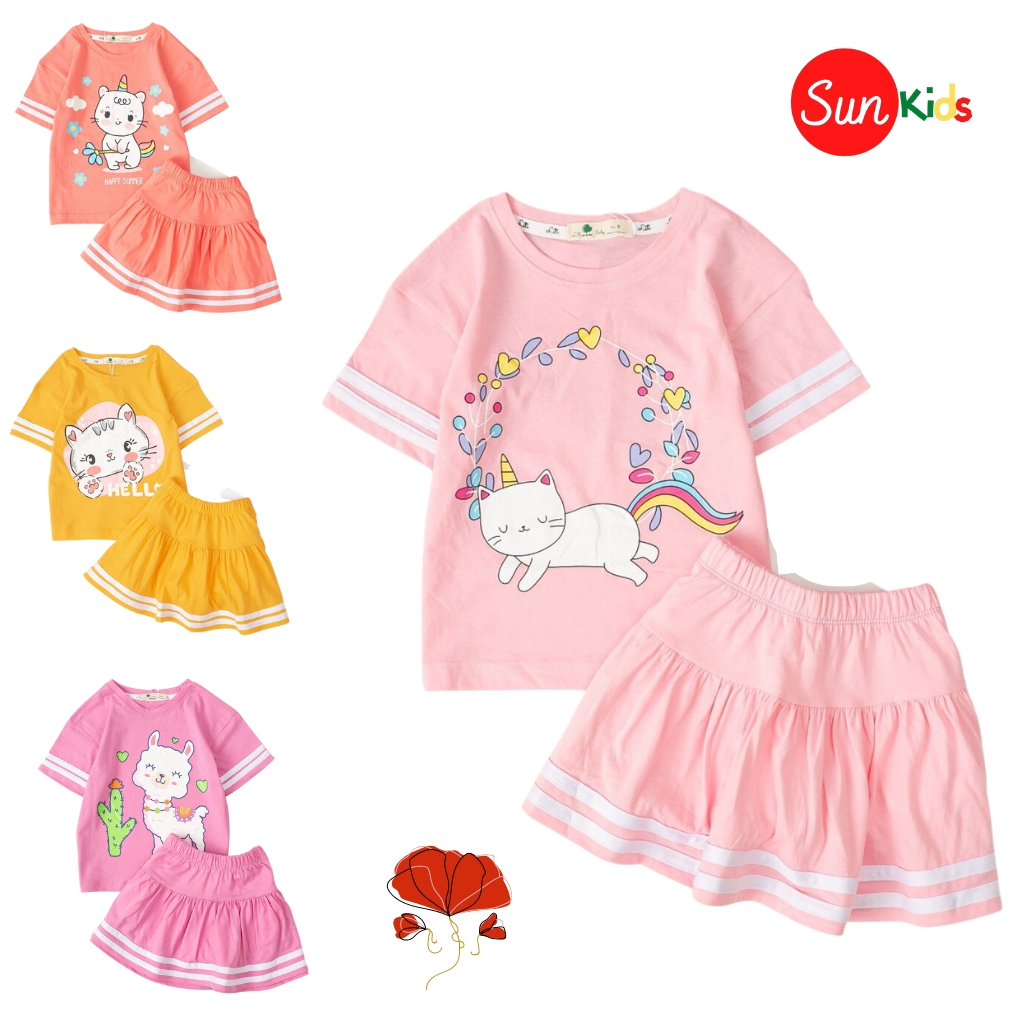 Đồ bộ thun bé gái, đồ bộ trẻ em chất cotton, có nhiều màu, size 3-10 tuổi - SUNKIDS