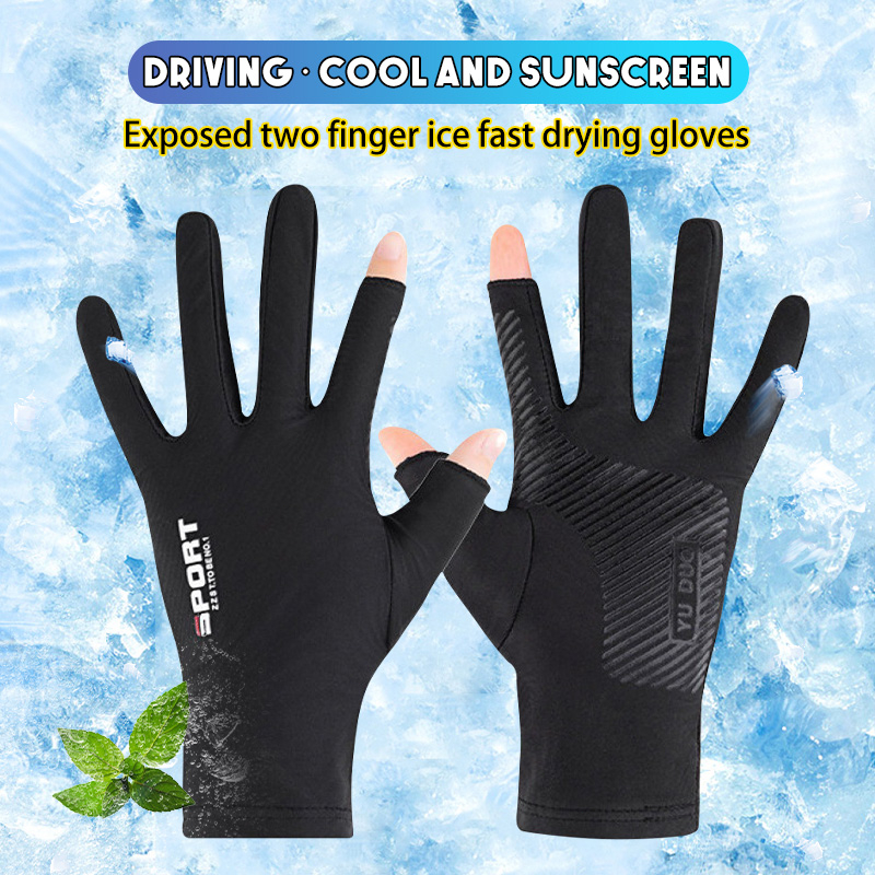 Nam/Nữ Găng Tay Hở 2 Ngón Chống Nắng,Đôi găng tay vải lụa lạnh chống trượt/chống nắng/chống tia UV,găng tay lái xe