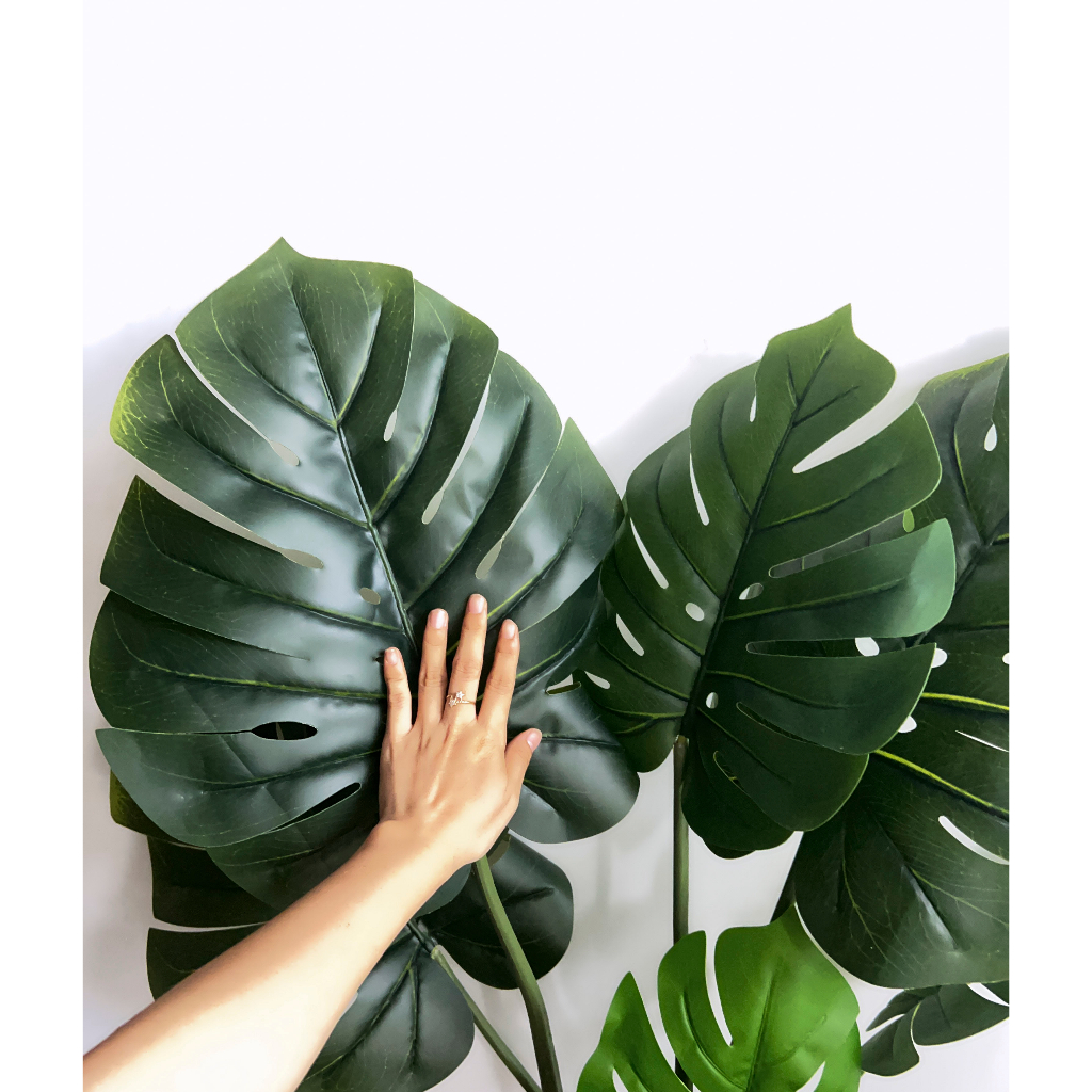 Cây giả,Trầu bà lá Xẻ to cao cấp Monstera 8 lá trang trí nhà cửa