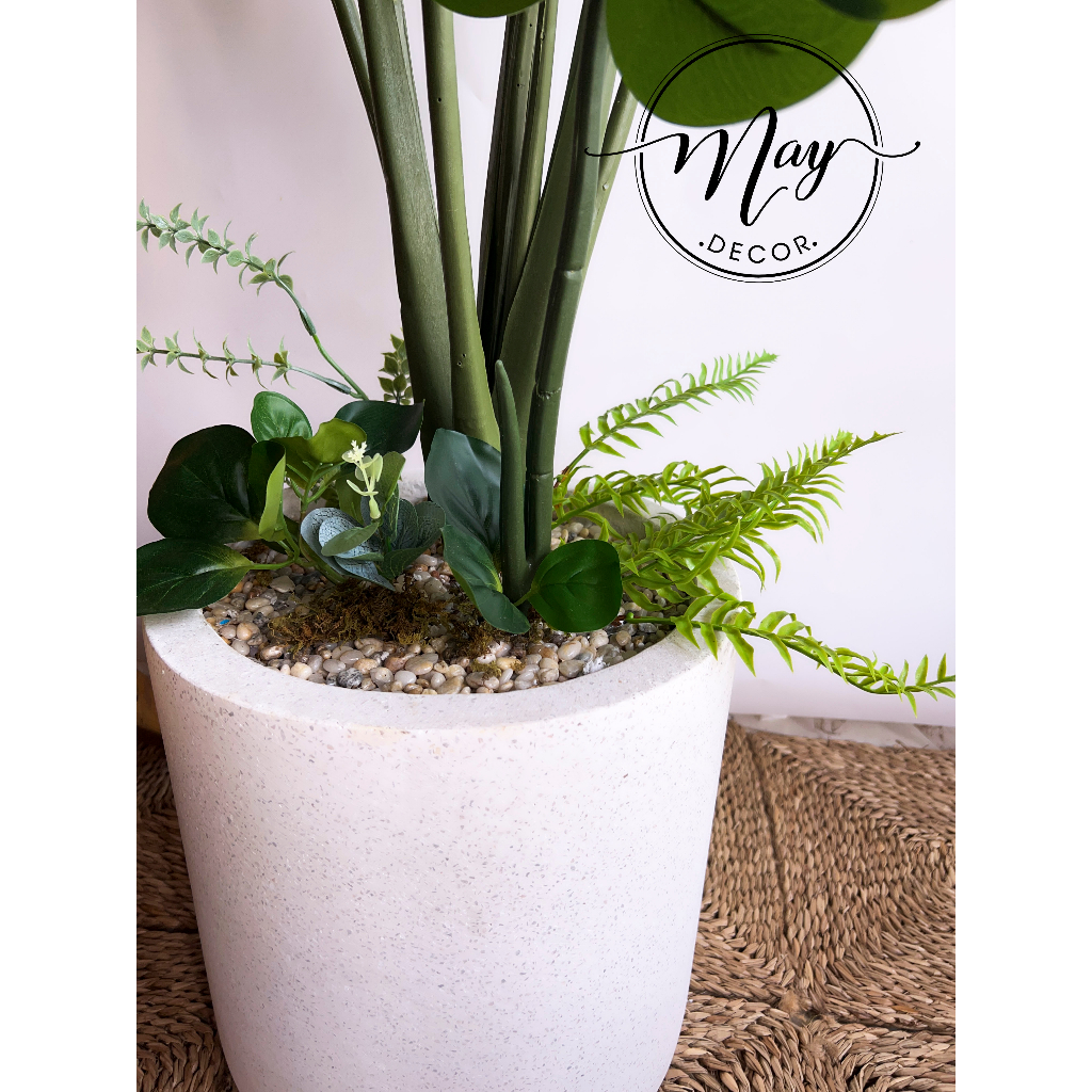 Cây giả,Trầu bà lá Xẻ to cao cấp Monstera 8 lá trang trí nhà cửa