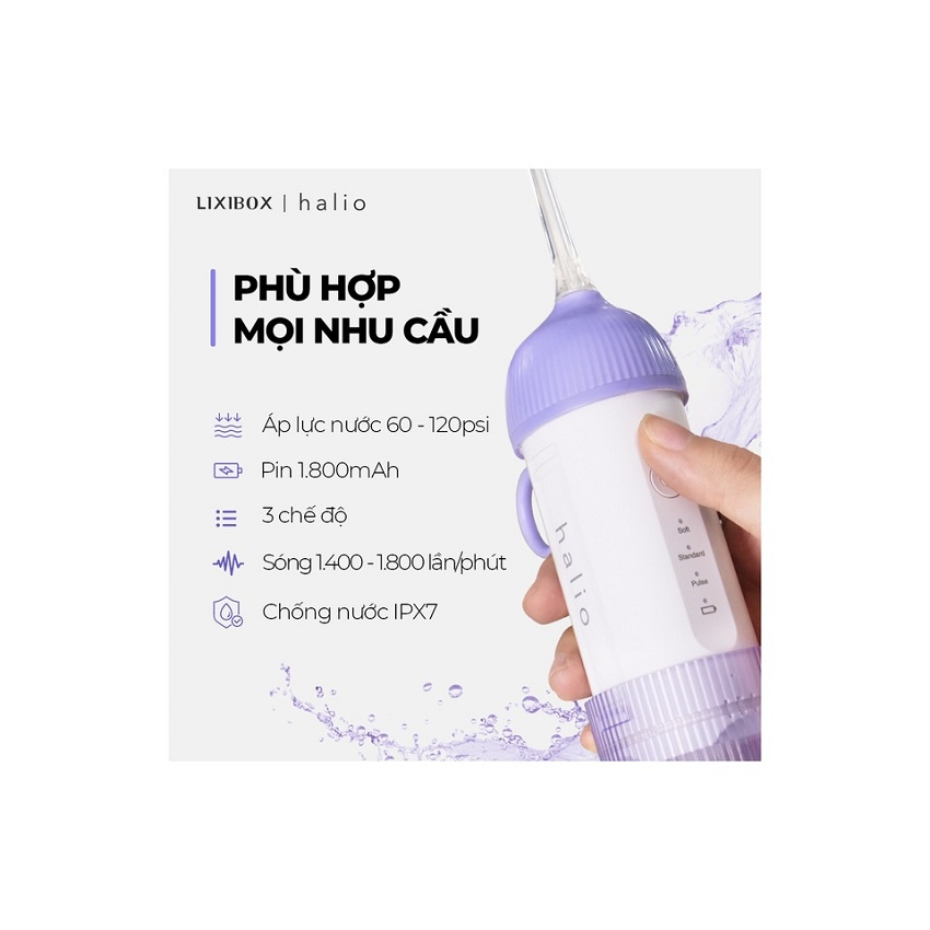 Máy Tăm Nước Cầm Tay Halio UltraClean Oral Irrigator - Periwinkle - Hàng Chính Hãng