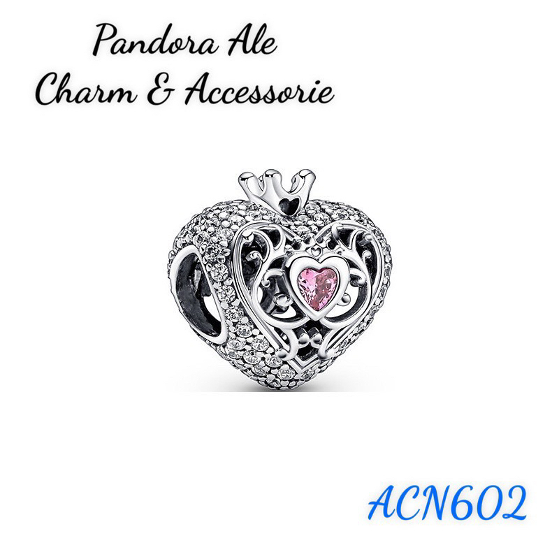 CHARM PAN ALE XỎ NGANG HÌNH TIM ĐỘI VƯƠNG MIỆN HOẠ TIẾT CỔ ĐIỂN ĐÍNH ĐÁ BẠC S925