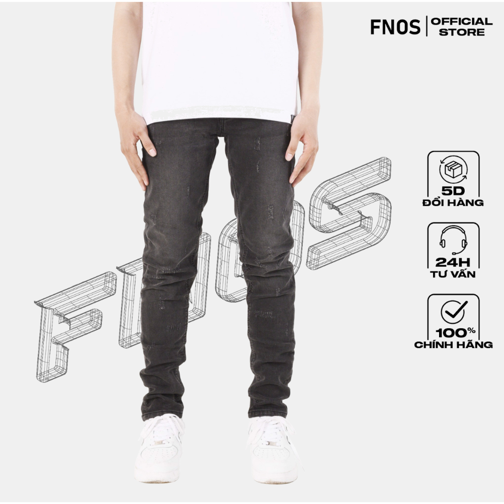 Quần Skinny Jeans Nam FNOS Streetwear Màu Xám Xước NZ15 - Local Brand Chính Hãng
