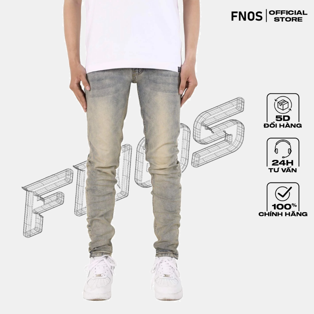 Quần Skinny Jeans Nam FNOS Streetwear Màu Xanh Wash Bụi NZ21 - Local Brand Chính Hãng