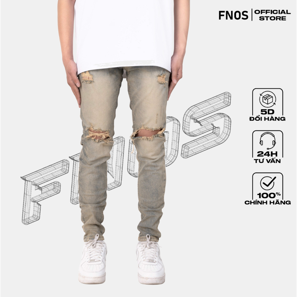 Quần Skinny Jeans Nam FNOS Streetwear Màu Xanh Vintaged Wash NZ29 - Local Brand Chính Hãng