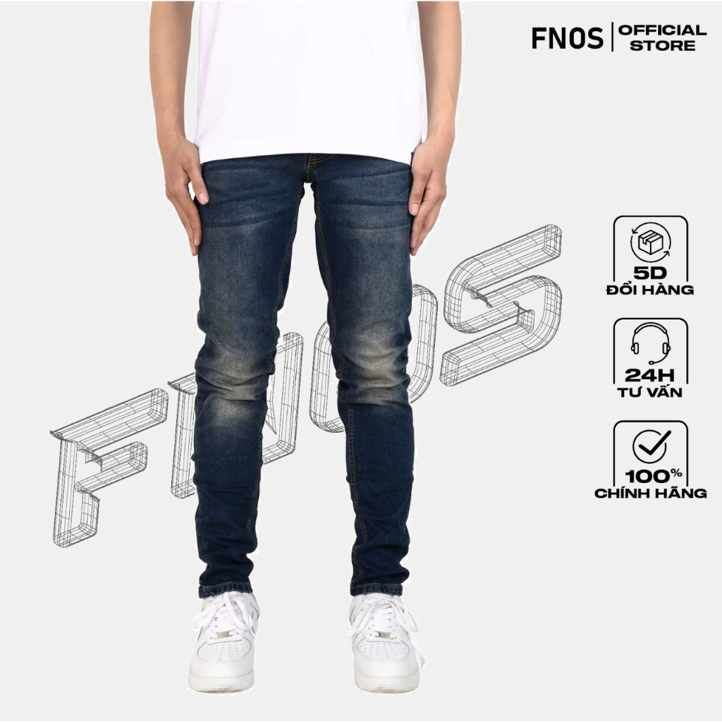 Quần Skinny Jeans Nam FNOS Streetwear Màu Xanh Trơn NZ38 - Local Brand Chính Hãng