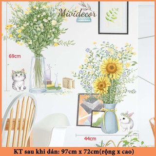 Decal dán tường trang trí phòng khách phòng ngủ MIVIDECOR cây xanh mèo
