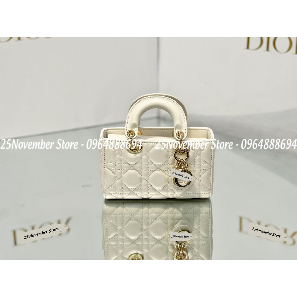 Túi Xách DI.or LA.dy dáng ngang Size 17CM Màu Trắng