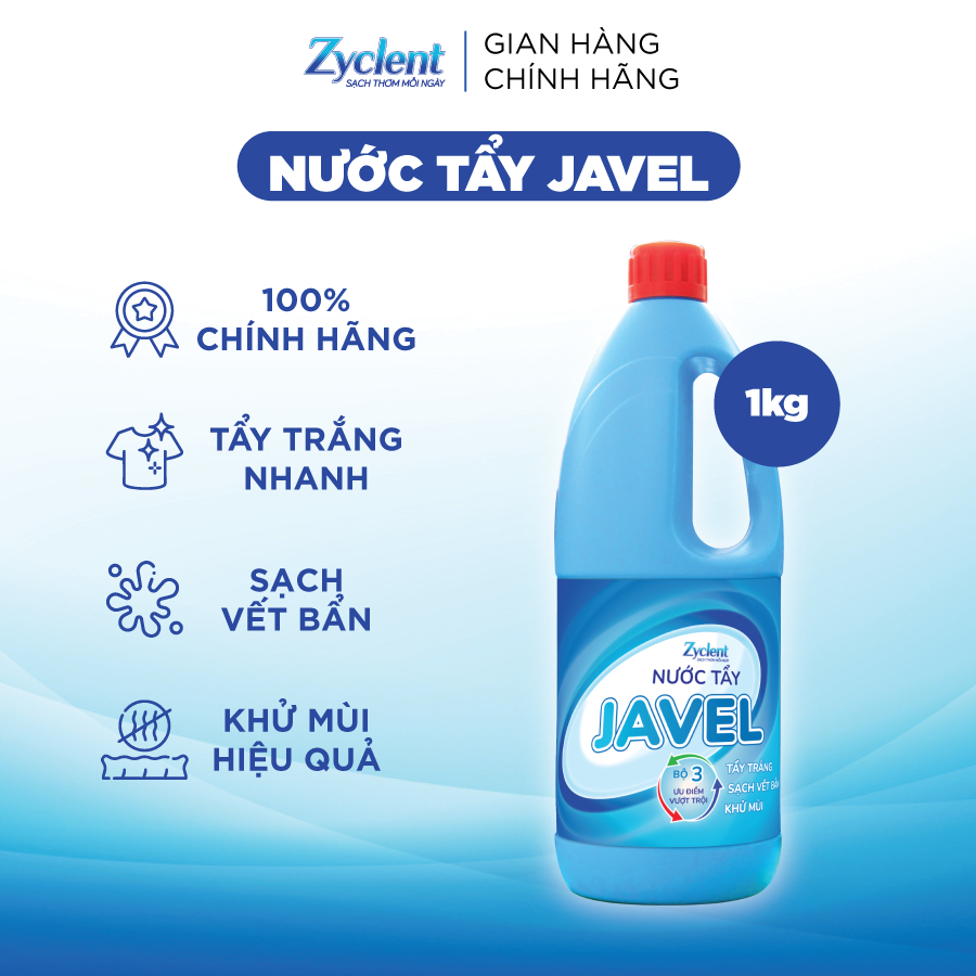 Nước tẩy trắng quần áo, tẩy vết ố vàng JAVEL Zyclent 1KG