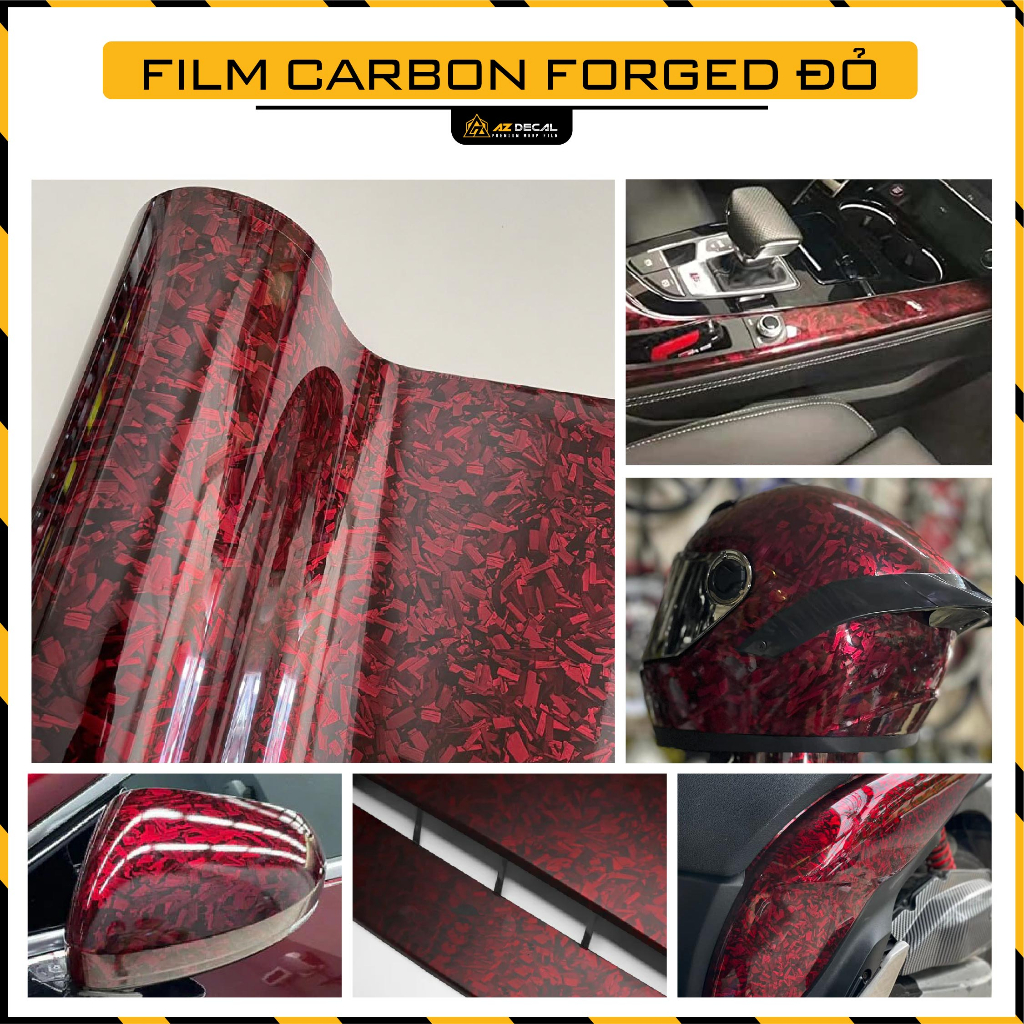 YOLOCKEY Red Forged Gloss Carbon Fiber Car Vinyl Wrap Roll Air Release  Adhesive Film Decal Sheet DIY