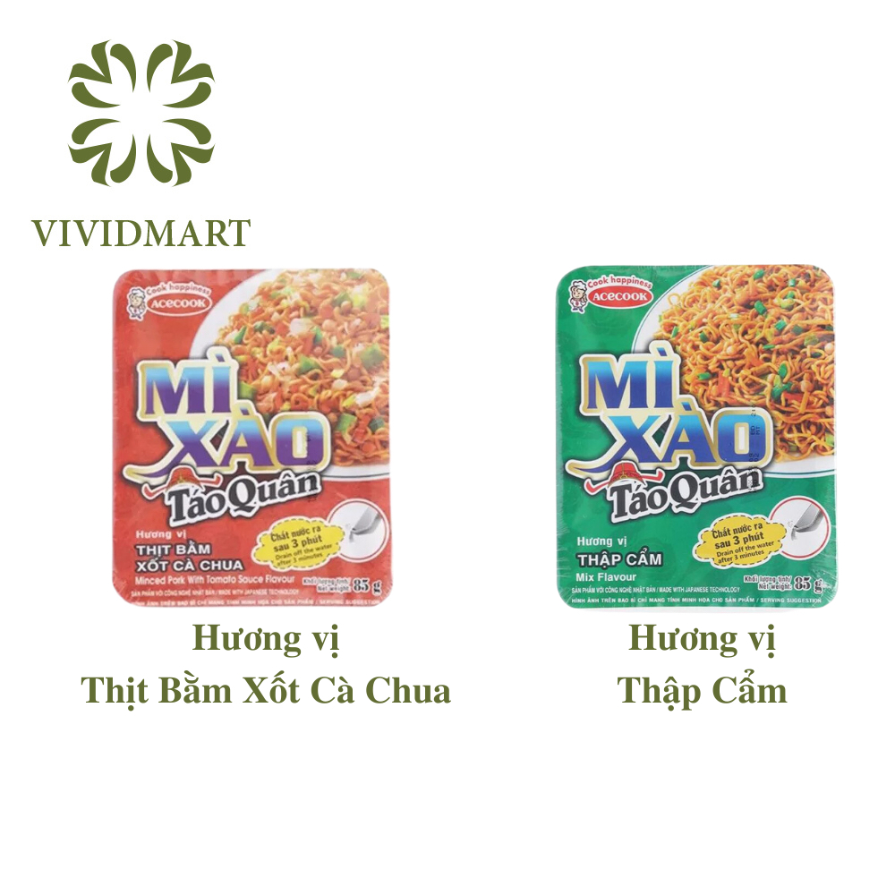 [KHAY LẺ] - ACECOOK - Mì xào TÁO QUÂN 2 vị: Táo Quân thịt bằm xốt cà chua và Táo Quân thập cẩm (85g/ khay)