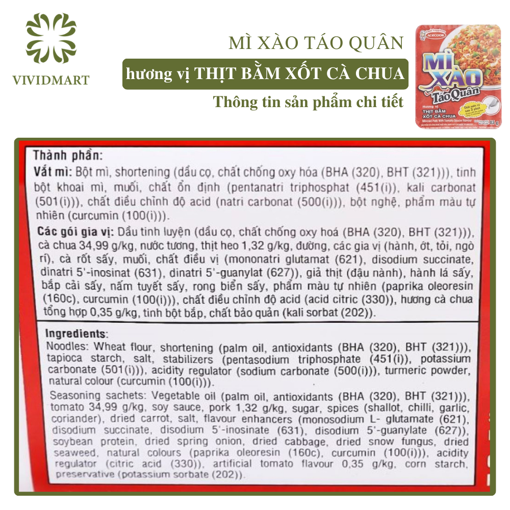 - ACECOOK - Mì xào TÁO QUÂN 2 vị: Táo Quân thịt bằm xốt cà chua và Táo Quân thập cẩm