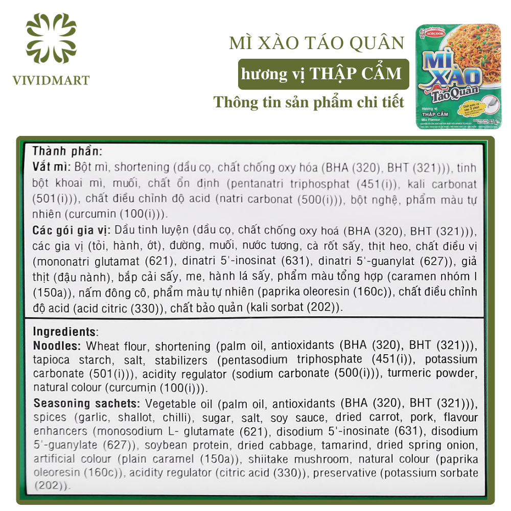 - ACECOOK - Mì xào TÁO QUÂN 2 vị: Táo Quân thịt bằm xốt cà chua và Táo Quân thập cẩm