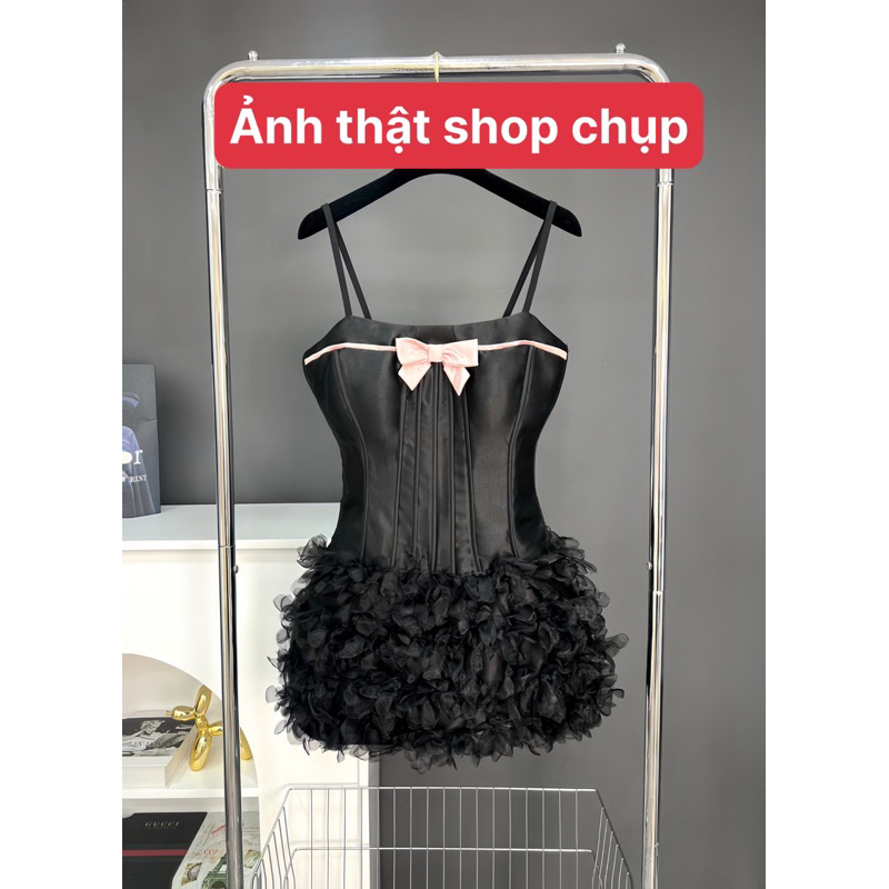 Đầm body nơ 2 dây tùng kết hoa