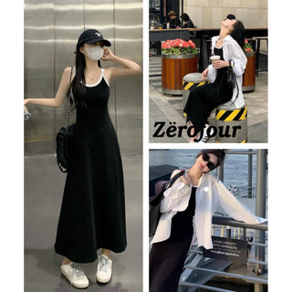 Đầm 2 dây basic ôm body viền trắng vải bozip co dãn 4 chiều / váy suông nữ dáng dài ulzzang zerofour