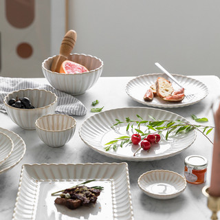 Bộ bát đĩa gốm sứ Trắng viền hoa Lifehomes Decor , Set chén tô ăn cơm cao cấp phong cách Châu Âu