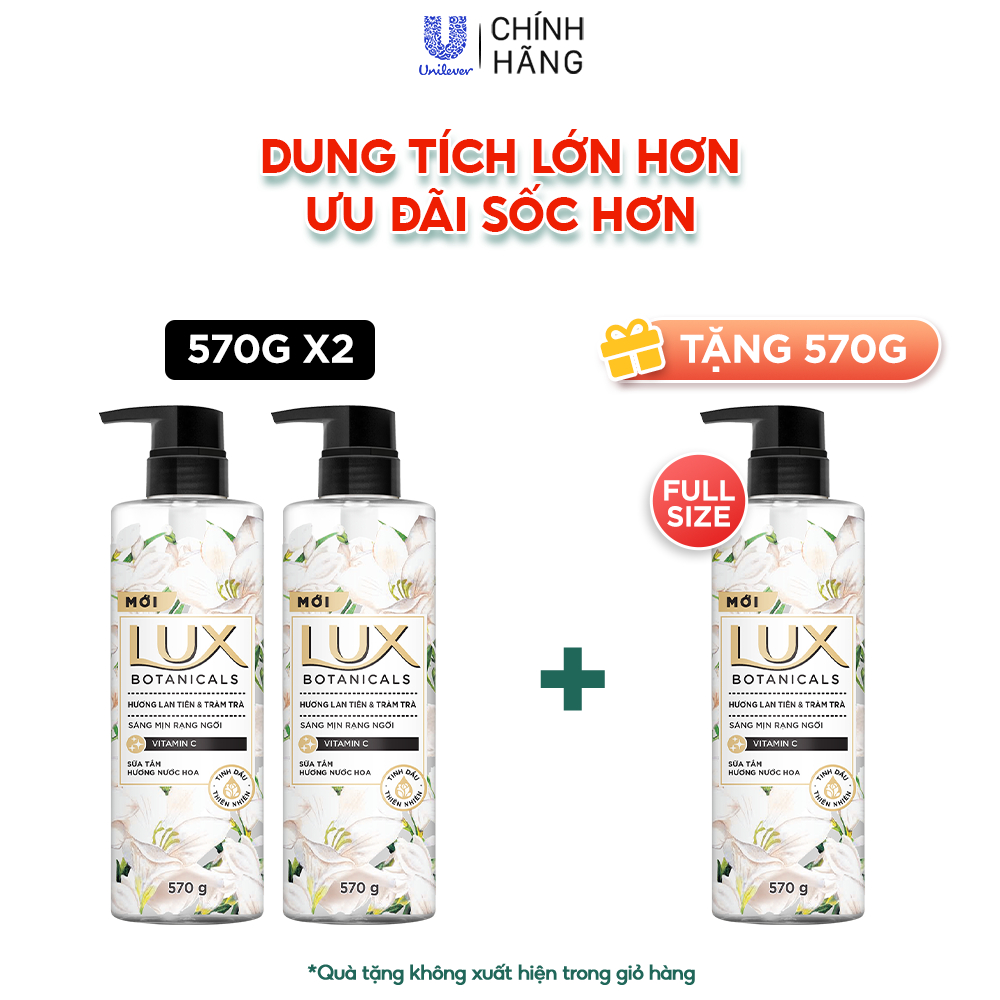 [MUA 2 TẶNG 1] Sữa Tắm Lux Botanical Hương Nước Hoa Cao Cấp Sáng Mịn Rạng Ngời 570G (562ML) X3
