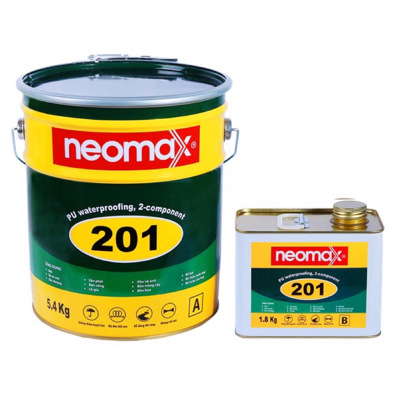 NEOMAX 201 loại 7.2kg - Chất chống thấm hai thành phần gốc Polyurethane đàn hồi cao dùng cho sân thư
