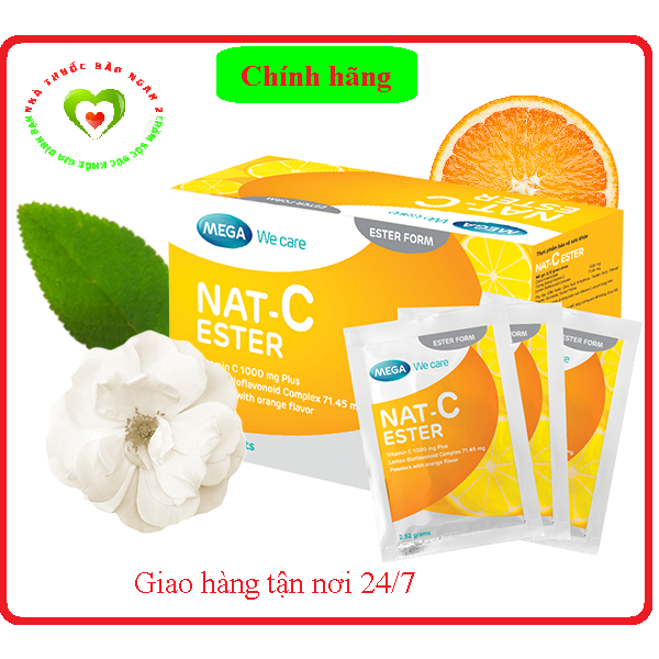 Vitamin C tăng sức đề kháng, phục hồi sau bệnh, cải thiện làn da, làm sáng da hiệu quả Nat C Ester 1000mg, hộp 30 gói