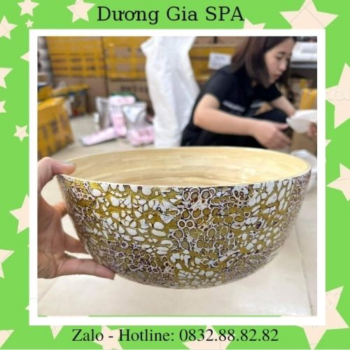 Chậu tre khảm đá, chậu khảm hoa văn bên ngoài, kích thước: rộng 30x10x13cm