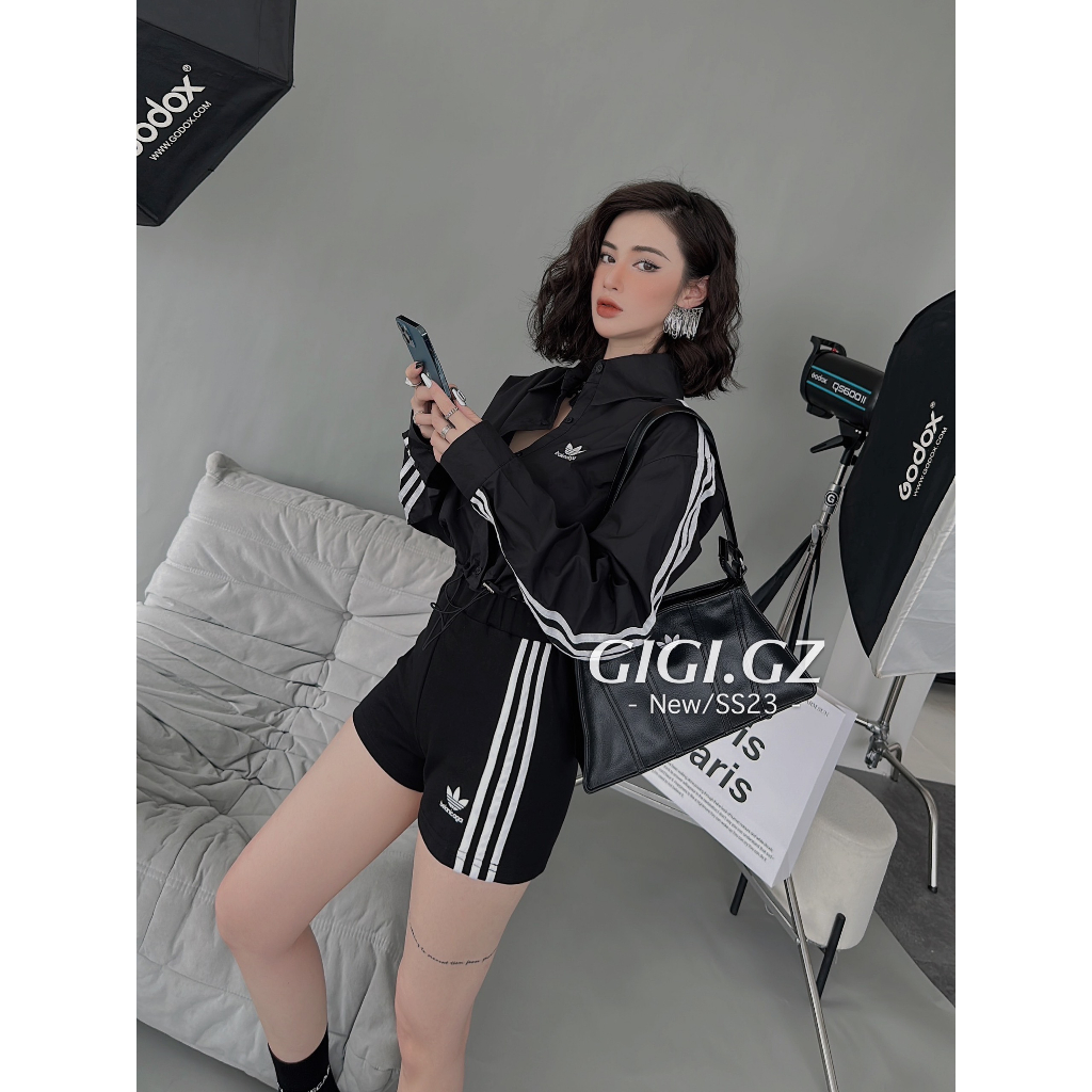 Áo Sơ Mi Nữ Áo Sơ Mi Dáng Croptop Phối Tay Sọc Freesize GOSS GA261 Áo Công Sở Áo Đi Chơi Hottrend Hè 2023