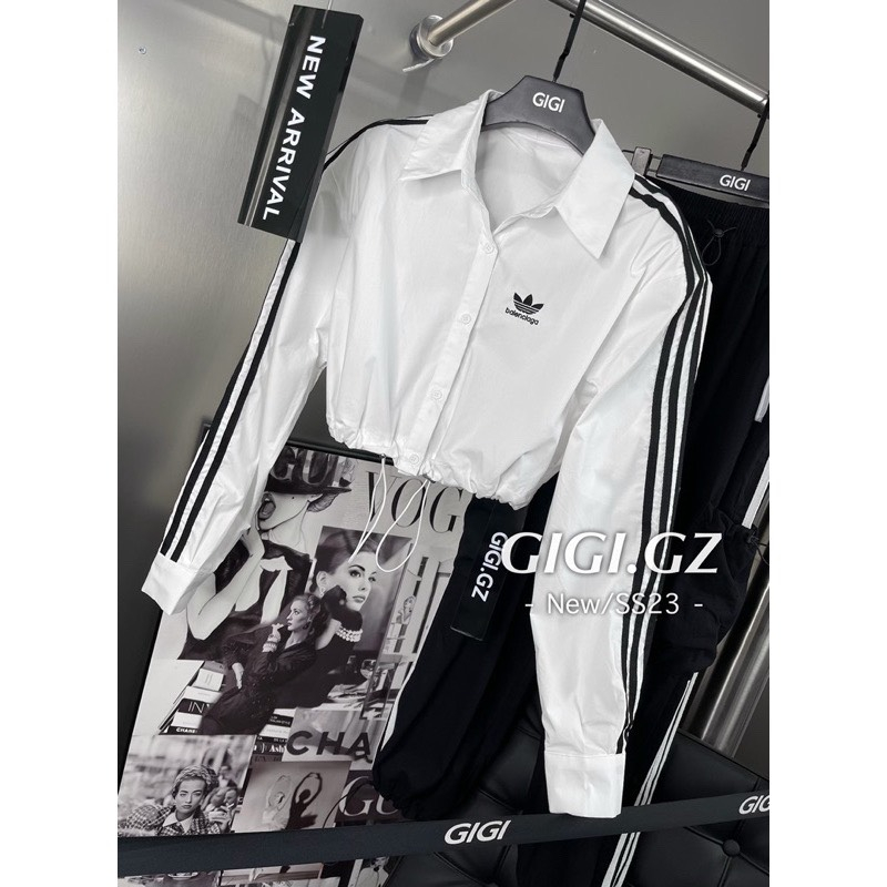 Áo Sơ Mi Nữ Áo Sơ Mi Dáng Croptop Phối Tay Sọc Freesize GOSS GA261 Áo Công Sở Áo Đi Chơi Hottrend Hè 2023