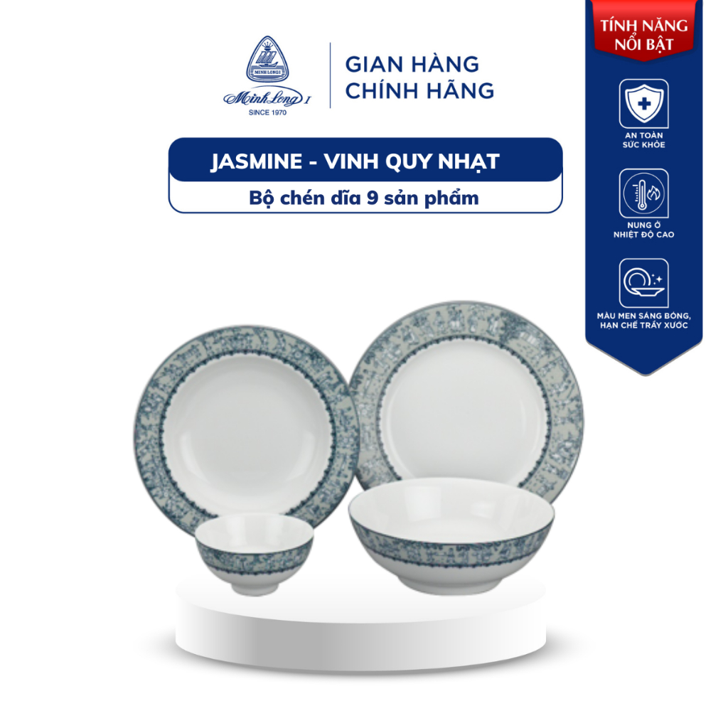 Bộ Chén Dĩa, Bộ Bát Dĩa Cao Cấp Minh Long 09 sản phẩm - Jasmine - Vinh Quy Nhạt