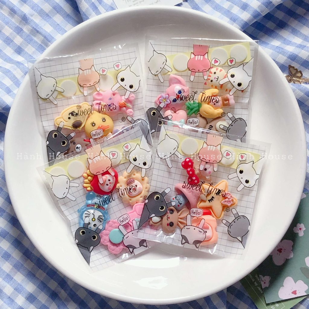 Set 5 charm sticker 3D nhựa nổi đáng yêu trang trí bình nước, điện thoại